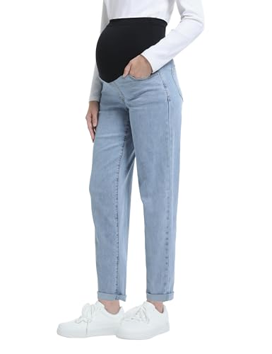 Maternity Boyfriend Jeans Pregnancy Denim Pants - color: Light Blue, size: XX-Large