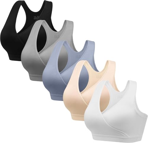 HBselect Maternity Nursing Sleep Bra for Breastfeeding Wireless Bralette - color: Black/Blue/Gray/White/Beige, size: Large