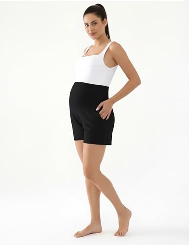 Viscose from Bamboo Maternity Summer Lounge Pajama Shorts - color: Black/Dark Grey, size: Medium
