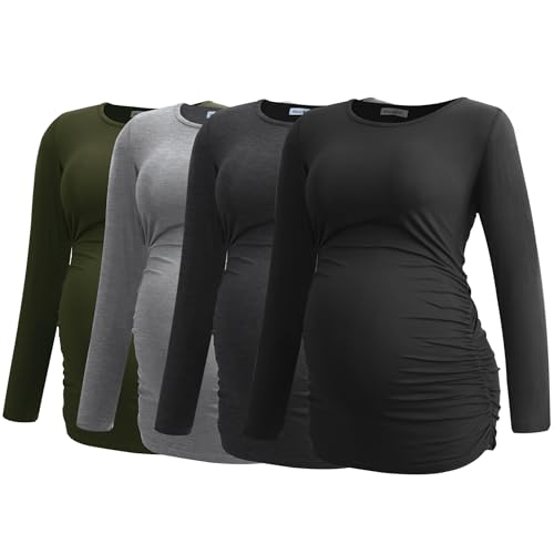 Smallshow Women's 4 Pack Maternity Shirts Long Sleeve - color: Army Green-black-deep Grey-light Grey(4 Pack), size: Small