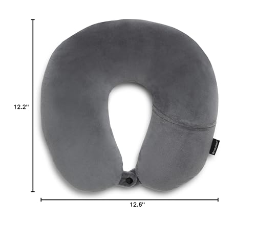 Brookstone Microbead Neck Pillow Soft Travel Pillow with Phone Pocket - color: Dark Grey