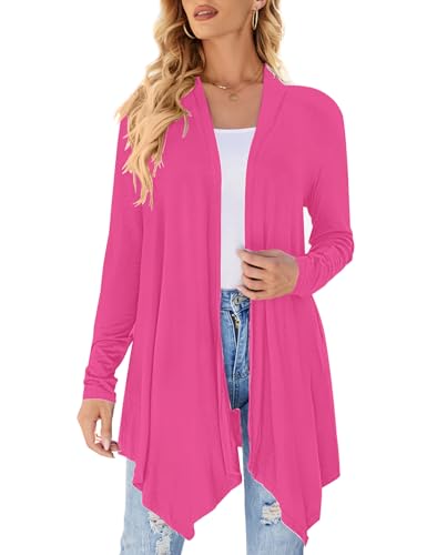 Uvog Womens Lightweight Cardigan Long Sleeve Open Front Sweaters Duster - color: Hot Pink, size: XX-Large