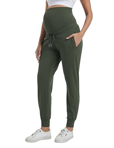 Women's Maternity Joggers Stretchy Scrub Pants - color: Army Green, size: Large