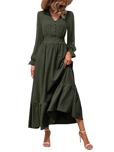 CzzzyL Women Nursing Boho Maxi Dress Swiss Dot Smocked with Pockets - color: S-green, size: Small