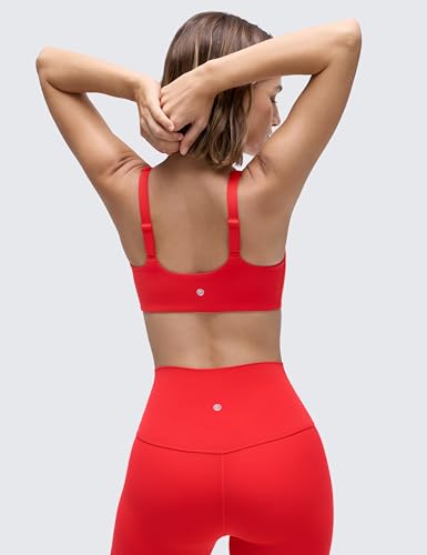 CRZ YOGA Double Lined Scoop Neck Sports Bras - color: Deep Red, size: Medium