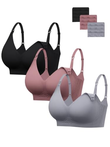 HBselect Nursing Bras for Breastfeeding 3 Pack Women Maternity Jelly Bras - color: G: 3pack(black/Dusty Pink/Gray Blue), size: Medium