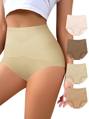 Women's High Waisted Underwear Slightly Tummy Control Panties 4 Pack - color: Multicolor-brown Shades, size: Small