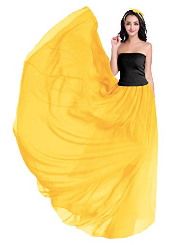 v28 Women Full/Ankle Length Elastic Pleated Retro Maxi Chiffon Long Skirt - color: Light Yellow, size: X-Large
