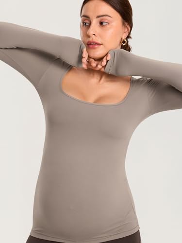 MOMANDA Square Neck Maternity Tops - color: Khaki Taupe, size: Small