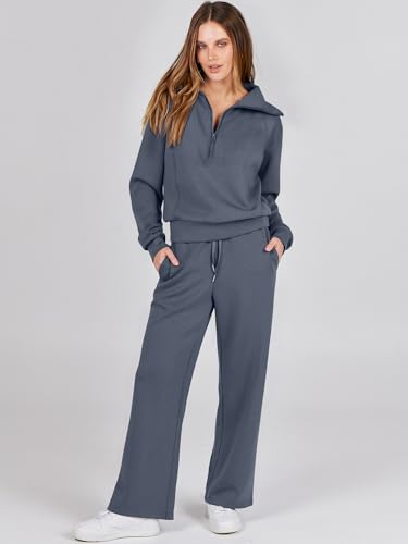 ANRABESS Women 2 Piece Set Sweatsuits Lounge Fall Outfits - color: Gray, size: Large