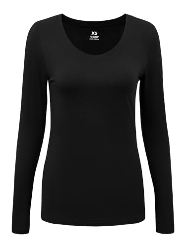 COZYFIT Underscrub Long Sleeve Women, Scrubs Undershirts, Deep Round Neck - color: Black, size: 5X-Large