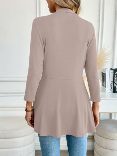 Bettysays Cardigan for Women 3/4 Sleeves Open Front Spring Summer Lightweight Cute Flowy Skirt Hem Cardigans - color: C-04 Beige, size: Small