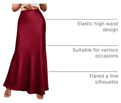 BTFBM Maxi Skirts for Women Business Casual - color: Wine Red, size: Small