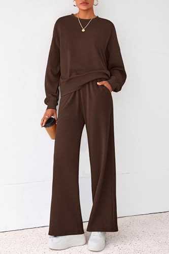 PRETTYGARDEN Women 2 Piece Outfits Fall Sweatsuit Lounge Set - color: Dark Brown, size: XX-Large