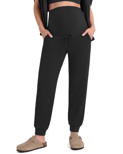 G4Free EverGoing Maternity Joggers with Pockets Drawstring Pregnancy Pants - color: Black, size: Small
