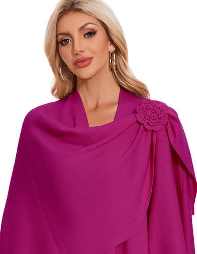 PULI Women Elegant Cross Front Floral Shawl Wraps Poncho Fall Winter - color: Hotpink