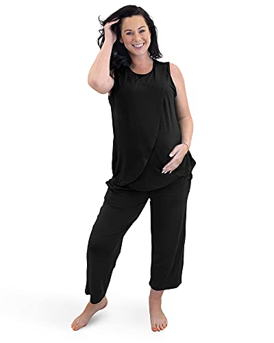 Kindred Bravely Tulip Hem Nursing Pajama Set, Maternity Sleepwear - color: Black, size: 1X