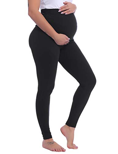 Joyaria Cotton Maternity Leggings Over The Belly Pregnancy Tight Pants - color: Black, size: Large