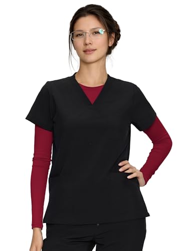 3 Pack Underscrub Long Sleeve Women High Crew Neck, Scrub Undershirt - color: Black/White/Burgundy, size: Medium