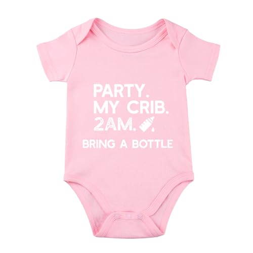 listery Party My Crib Bodysuit Funny Bodysuit Baby Sayings Baby Boy Clothes Party At My Crib 2 Am Bodysuits Baby Girl Clothes - color: Pink, size: 12 Months