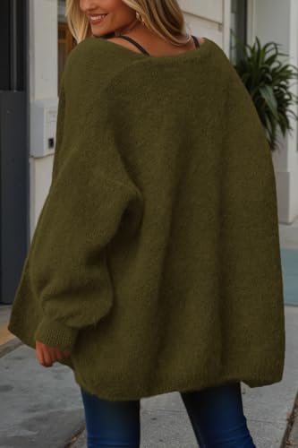 dowerme Women Open Front Slouchy Cozy Chunky Knit Cardigans - color: Army Green, size: Large