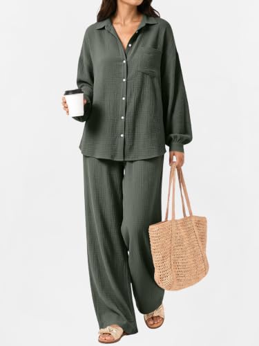 LILLUSORY Womens 2 Piece Matching Lounge Sets Oversized Fall Outfits - color: Army Green, size: X-Large