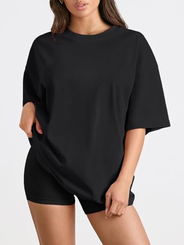 Trendy Queen Womens Oversized T-Shirts Short Sleeve Crew Neck Summer Tops - color: Black, size: X-Small