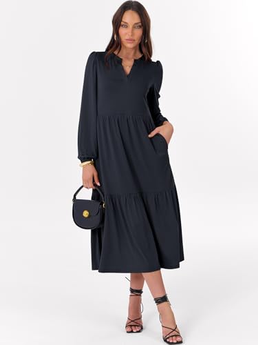 ANRABESS Women's Long Sleeve Fall Flowy Boho Maxi Dresses - color: Navy Blue, size: Medium