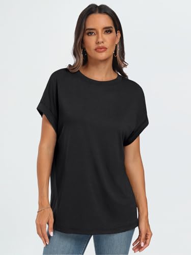 AUTOMET Women's Oversized Short Sleeve T Shirts Summer Tops - color: Black, size: Large