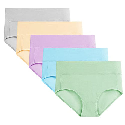 Molasus Women's Cotton Underwear High Waisted Full Coverage Ladies Panties (Regular & Plus Size) - color: Multicolor-5pack-a5, size: X-Large