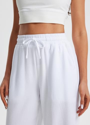 Libin Women's Wide Leg Cotton Linen Pants - color: 02-white, size: X-Large