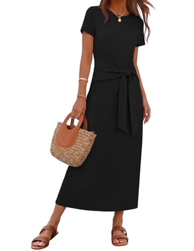 MEROKEETY Women's Summer T Shirt Casual Work Wrap Maxi Dresses - color: Black, size: Large