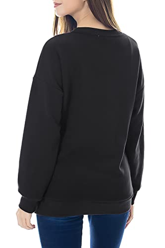 Smallshow Fleece Maternity Nursing Sweatshirt Long Sleeve Breastfeeding Tops - color: Black, size: Small