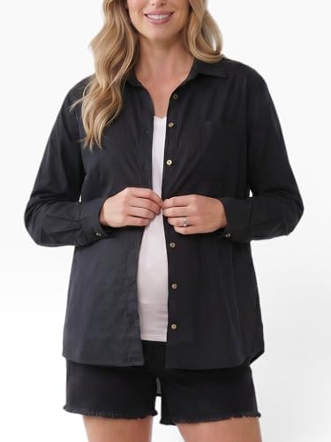 Motherhood Maternity Women's Button Down Poplin Long Sleeve Pregnancy Shirt - color: Black, size: Small