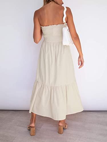 ZESICA Women's 2026 Summer Boho Strapless Maxi Dresses - color: Solidbeige, size: X-Large