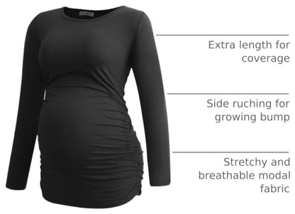 Smallshow Women's Maternity Shirts Long Sleeve Pregnancy Clothes Tops 3-Pack - color: Black-deep Grey-light Grey(3 Packs), size: Medium