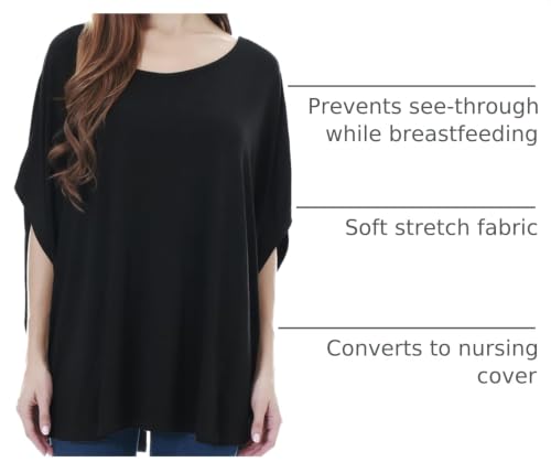 Smallshow Women's Nursing Top Maternity Poncho for Breastfeeding - color: Black