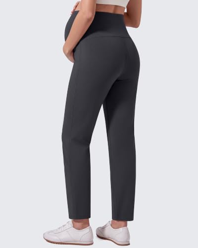 G4Free EverGoing Maternity Work Pants Tapered Ankle Pregnancy Trousers - color: Dark Gray, size: Small