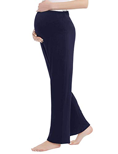 Joyaria Bamboo Viscose Maternity Pajamas Pants Over Belly - color: Navy Blue, size: X-Large
