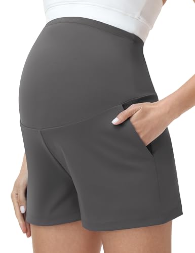Maternity Athletic Shorts with Pockets - color: Grey, size: Small