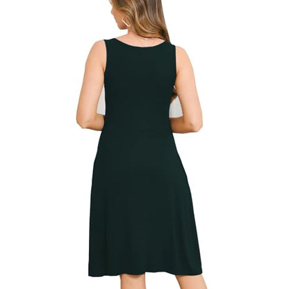 Bearsland Women's Sleeveless Maternity Dress Nursing Breastfeeding Dresses with Pockets - color: Green, size: Medium