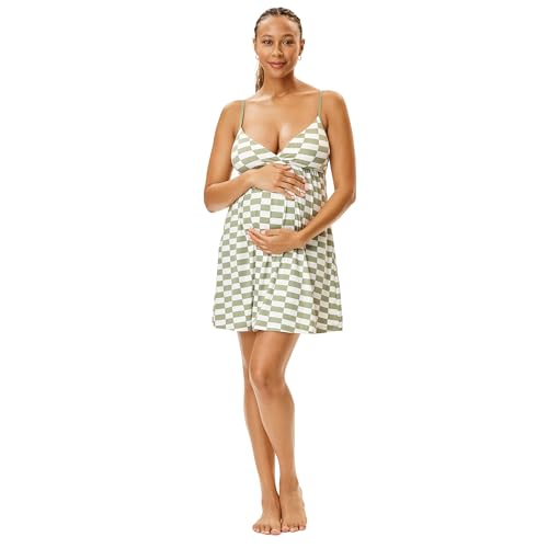 Motherhood Maternity Women's Wrap Neck Chemise - color: Checkmate Sage, size: Small