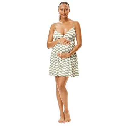 Motherhood Maternity Women's Wrap Neck Chemise - color: Checkmate Sage, size: Medium