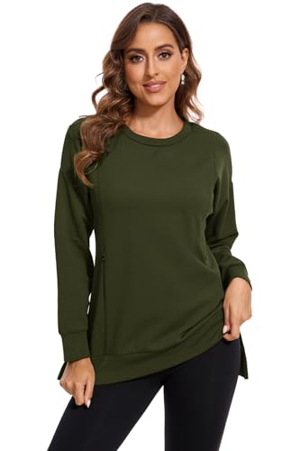 Smallshow Women's Nursing Sweatshirt Long Sleeve Breastfeeding Tops - color: Army Green, size: Large