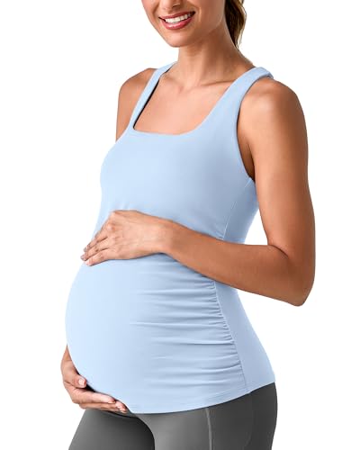 G4Free BareFeel Maternity Tank Tops with Removable Pads Pregnancy Clothes - color: Light Denim, size: Medium