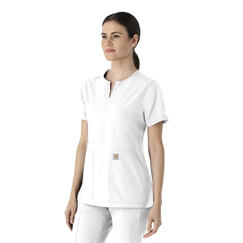 Carhartt Scrubs C12213 Women's Force® Modern Fit Notch Neck Tunic Top - color: White, size: Medium