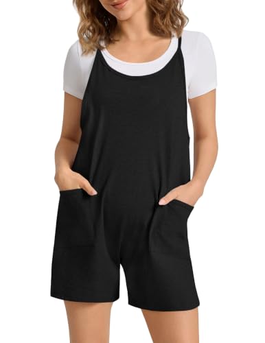 Cotton Blend Maternity Adjustable Strap Overall Shorts - color: Black, size: Small