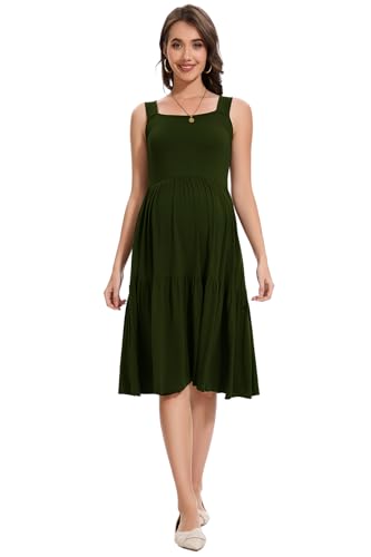 Smallshow Women's Sleeveless Ruffle Maternity Tank Dress - color: Army Green, size: Medium
