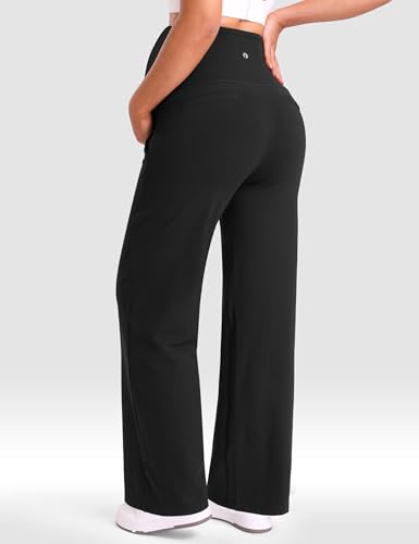 Mama Land Maternity Work Dress Pants, Stretchy Wide Leg with Pockets - color: Black, size: Small