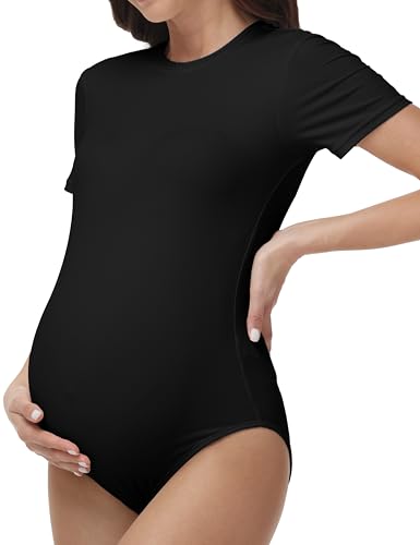 Women's Maternity Bodysuit Short Sleeve T Shirt - color: Black, size: Small